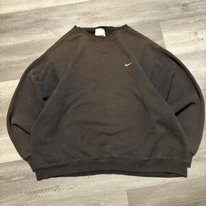 Vtg 90s Distressed Faded Nike Swoosh Black Brown Crewneck Sweatshirt XL Boxy